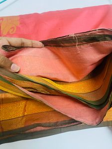 Coral Silk Saree With Blouse Used