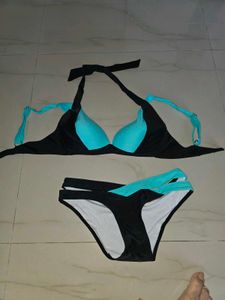 Two-Piece Bikini Set - Black &amp; Teal