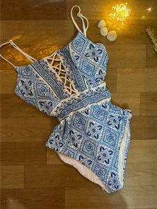 Blue & White Patterned One-Piece Swimsuit
