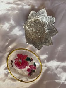combo Plastic Silver Decorative Bowl and Tea Plate