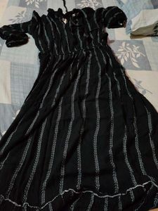 Black Striped Flowy Midi Dress