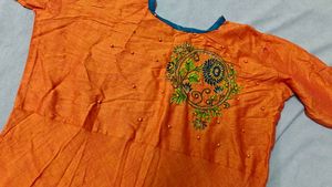 Vibrant Orange Kurta with Embroidery