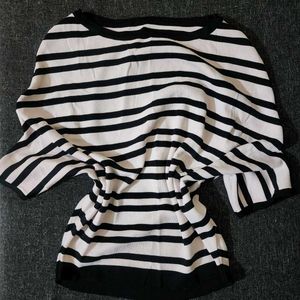 Striped Batwing Sleeve Light Pink Top