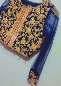 Navy Blue Golden Work Party Wear Blouse