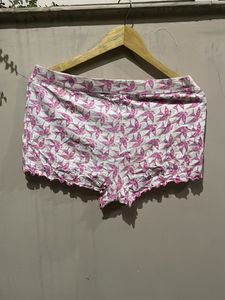Cute Pink Bird Print Pajama Shorts