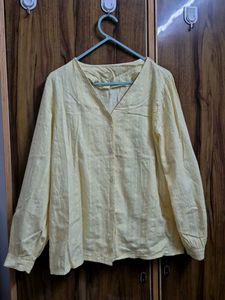 Light Yellow V-Neck Button-Up Blouse