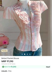 Pink Striped Ruffled Button-Up Blouse