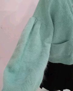 Mint Green Studded V-Neck Sweater