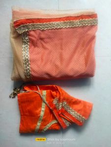 Beautiful Lace Work Saree&amp; Stiched Blouse