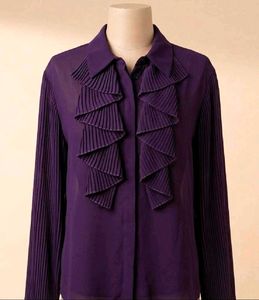 ZARA Deep Purple Pleated Ruffle Shirt