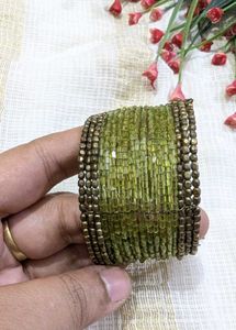 Green Beaded Cuff Bracelet