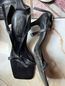 Black Strappy Square Toe Heels