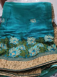 Teal Embroidered Saree