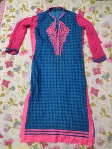 Beautiful Blue & Pink Embroidered Kurta