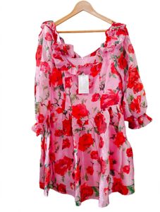 Korean Pink Floral Organza Dress