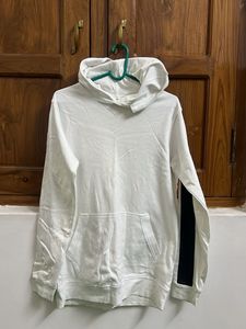 White Hoodie with Black Stripe Accent