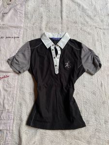 Classic Black Polo Shirt with Striped Sleeves