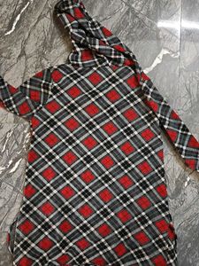 Cozy Plaid Hooded Dress for winter