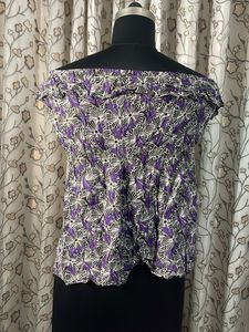 Purple Floral Off-Shoulder Smocked Top