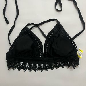 Black Lace Trim Bikini Top