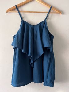 Blue Ruffled Spaghetti Strap Top