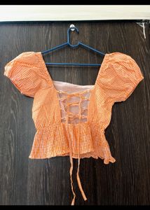 Cute Gingham Puff Sleeve Top