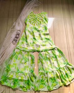 Flowy Green Floral Sharara set