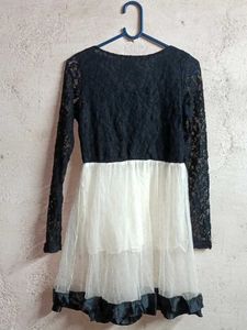 Elegant Black Lace &amp; White Tiered Dress