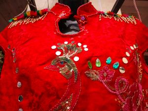 Red Chinese Style Dress with Peacock
