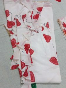 White Kurta Set with Red Hearts