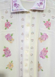 Cream Floral Embroidered Collared Shirt