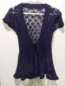 Purple Crochet tie-front Cardigan
