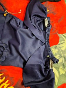 Elegant Navy Blue Off-Shoulder Dress