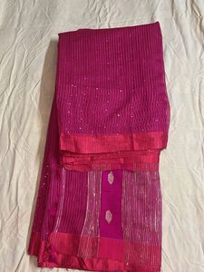 Falls done Stunning Pink Sequined Saree