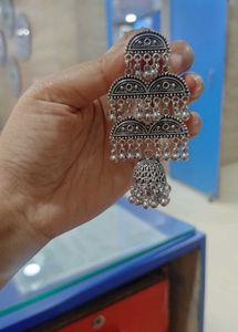 Oxidized Silver Jhumka Earrings