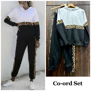 Leopard Trim Hoodie & Jogger Co-ord Set
