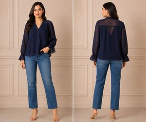Chic Navy Polka Dot Sheer Blouse