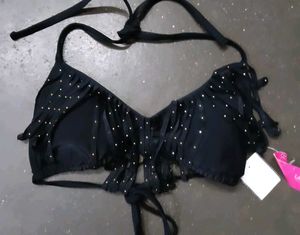 Black Ruffle Bikini with Gold Studs