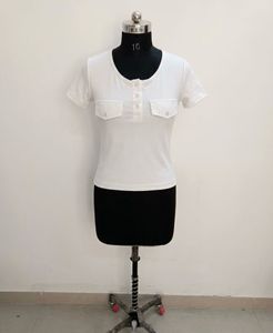 White Short Sleeve T-Shirt with Pockets