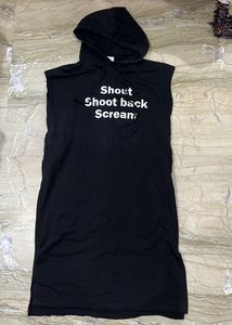 Black Hooded Maxi Dress with Slogan