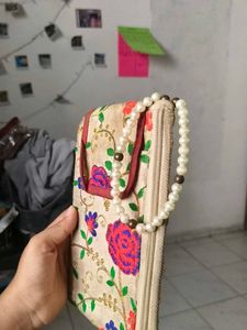 Embroidered Clutch with Pearl Handle