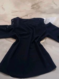 Navy Cold Shoulder Top with Pearl Detail