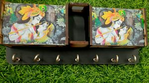 Radha Krishna Keyholder And Mobile Holder