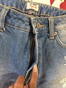 Denim  Shorts with Floral Lace Detail