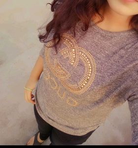 Grey Cold Shoulder Pearl Embellished Top