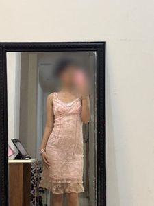 Elegant coquette vintage Pink Lace Slip Dress