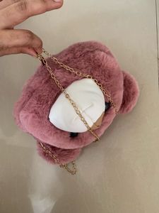Cute Pink Teddy Bear Faux Fur Crossbody Bag