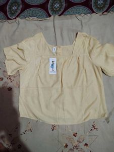 Chic Light Yellow Square Neck Top & Korean white s