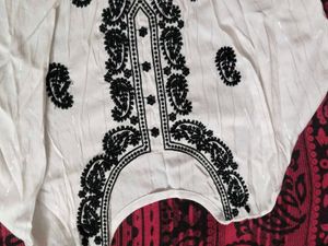 White Kurta with Black Embroidery