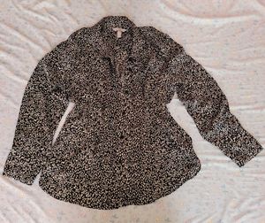 Chic Black & White Print Button-Up Top